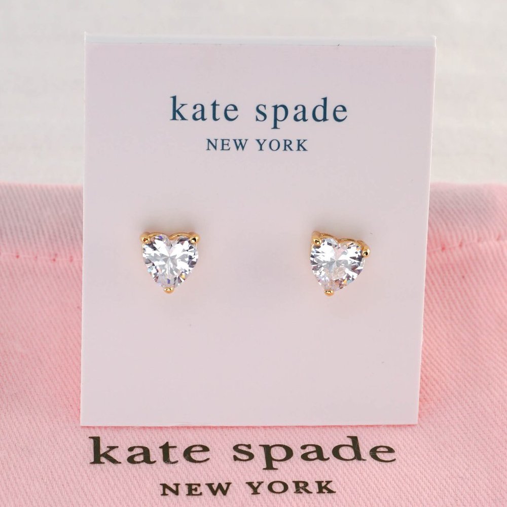 Kate Spade My Love Heart Stud Earrings in Gold/Clear (with Dust Bag) NEW